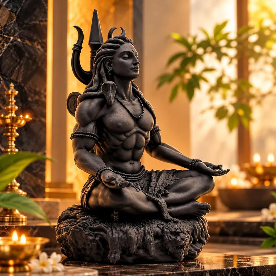 Lord Mahayogi Shiva Idol, Meditation Pose Dhyan Mudra Statue for Home, Puja Room, Office & Car Dashboard, Spiritual Decor Showpiece & Gift, 8.89 cm