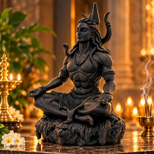 Lord Mahayogi Shiva Idol, Meditation Pose Dhyan Mudra Statue for Home, Puja Room, Office & Car Dashboard, Spiritual Decor Showpiece & Gift, 8.89 cm