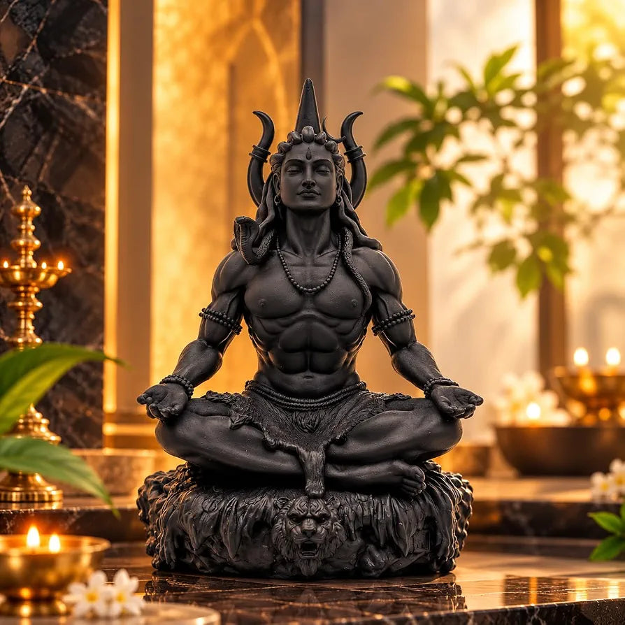 Lord Mahayogi Shiva Idol, Meditation Pose Dhyan Mudra Statue for Home, Puja Room, Office & Car Dashboard, Spiritual Decor Showpiece & Gift, 8.89 cm
