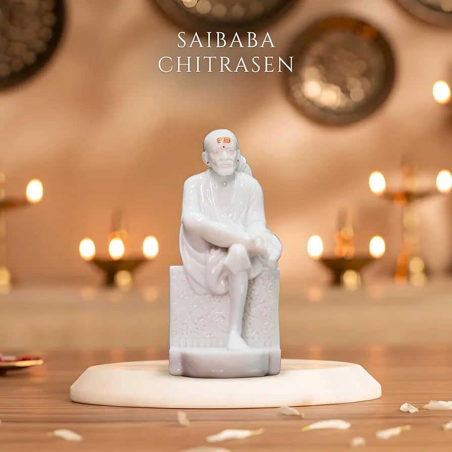 White Marble Sai Baba Idol | Samadhi Mandir Style Statue for Home Temple & Office | 10 inch Height x 5 inch Length | Premium Marble Finish Murti for Pooja & Divine Gift Purpose