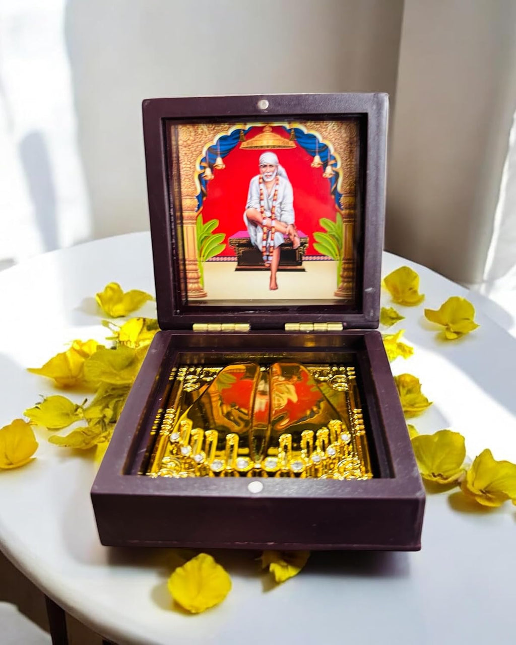 Sai Baba Pocket Temple Charna Paduka Shirdi Mandir | God Idol Bhagwan | Diwali Geift Itm | Jai Sai Ram | Religious Gift for Mom & Dad (SAI Baba)