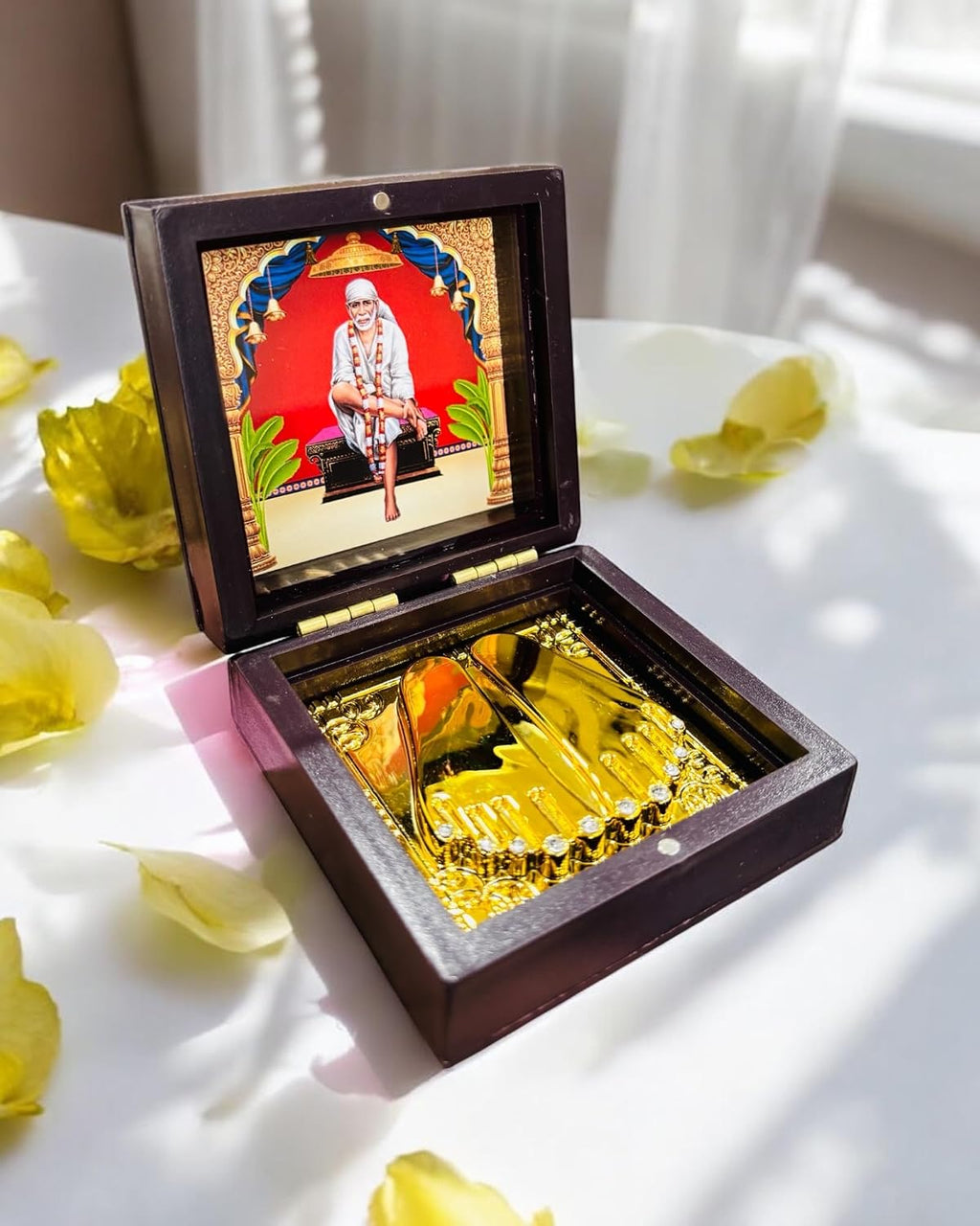 Sai Baba Pocket Temple Charna Paduka Shirdi Mandir | God Idol Bhagwan | Diwali Geift Itm | Jai Sai Ram | Religious Gift for Mom & Dad (SAI Baba)