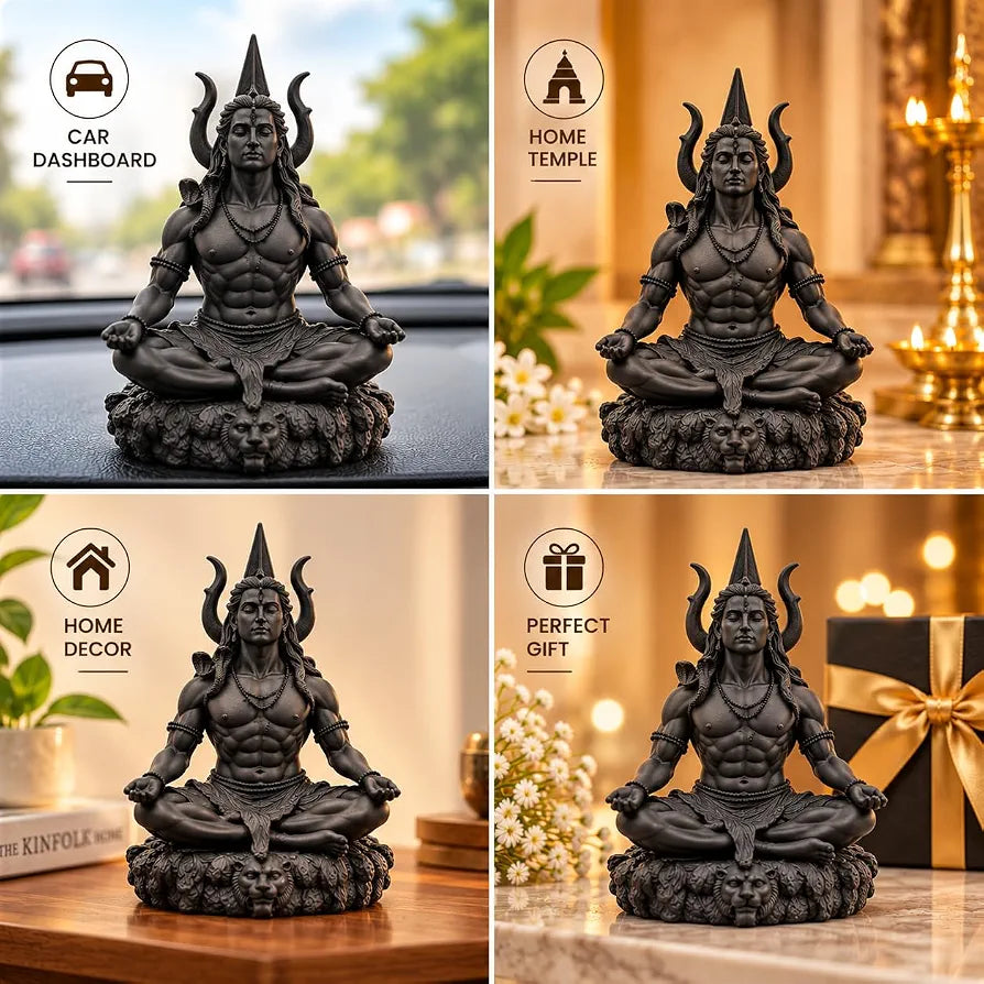 Lord Mahayogi Shiva Idol, Meditation Pose Dhyan Mudra Statue for Home, Puja Room, Office & Car Dashboard, Spiritual Decor Showpiece & Gift, 8.89 cm