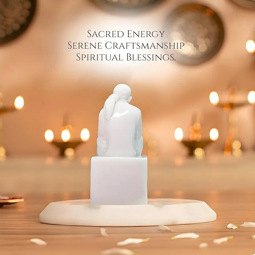 White Marble Sai Baba Idol | Samadhi Mandir Style Statue for Home Temple & Office | 10 inch Height x 5 inch Length | Premium Marble Finish Murti for Pooja & Divine Gift Purpose