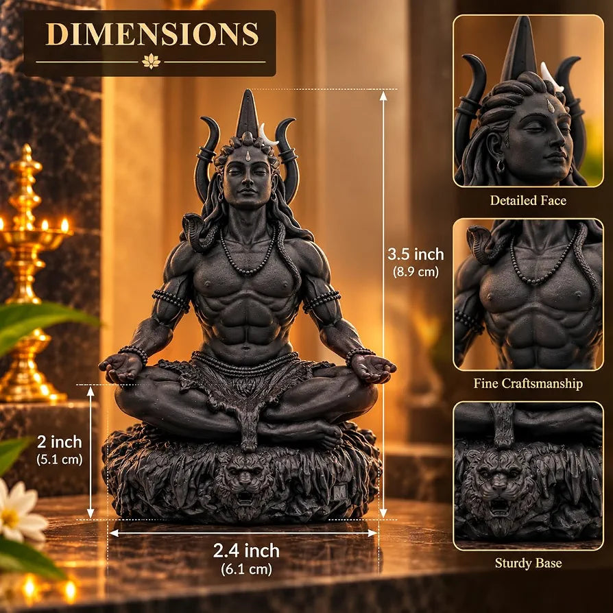 Lord Mahayogi Shiva Idol, Meditation Pose Dhyan Mudra Statue for Home, Puja Room, Office & Car Dashboard, Spiritual Decor Showpiece & Gift, 8.89 cm